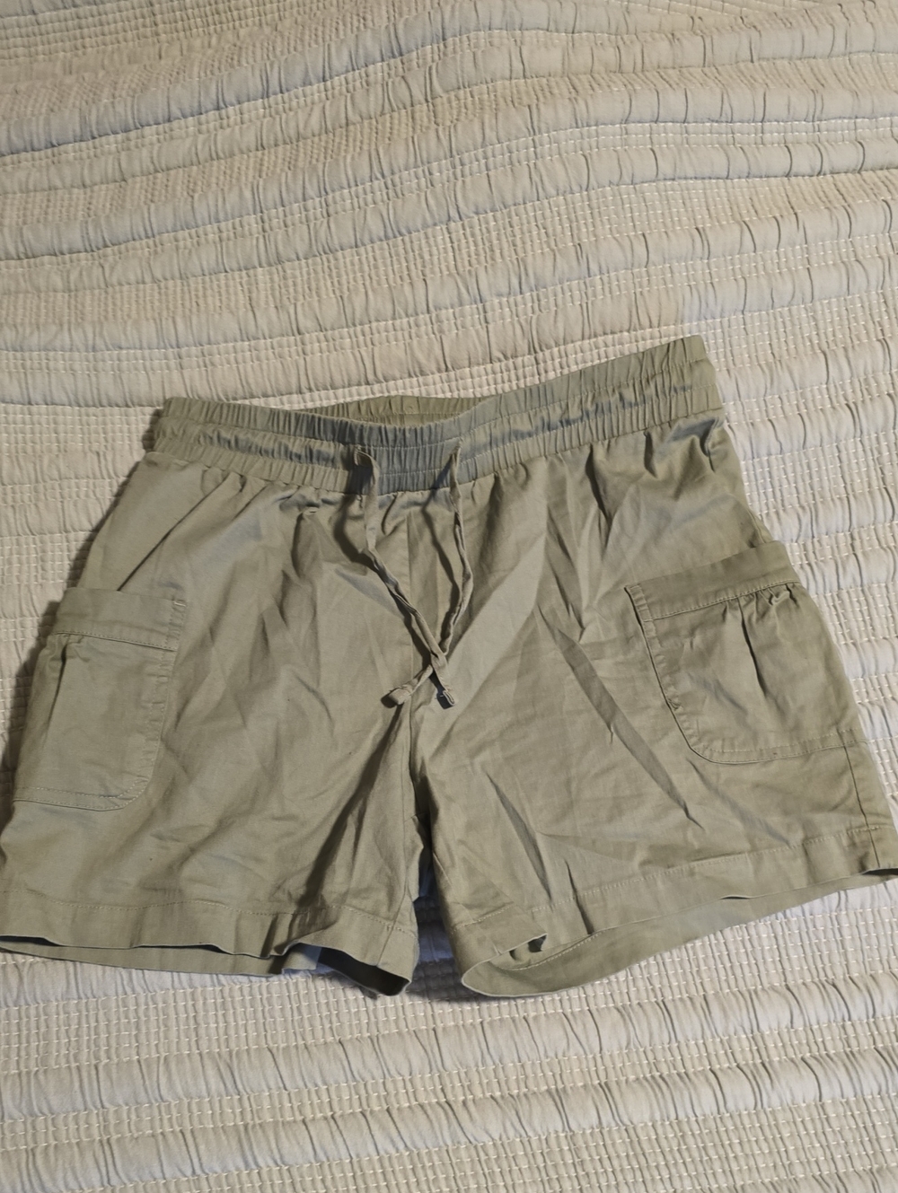 Womens Olive Green Drawstring Cargo Shorts